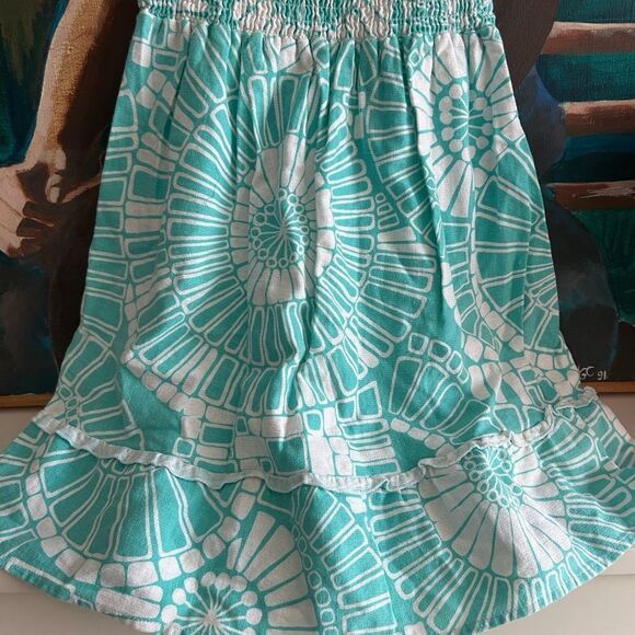 Roxy Blue and White Strapless Sundress Ruffled Smocked - Picture 3 of 15